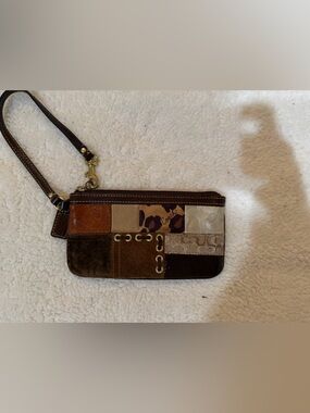Coach Patchwork Wristlet in Brown and Tan